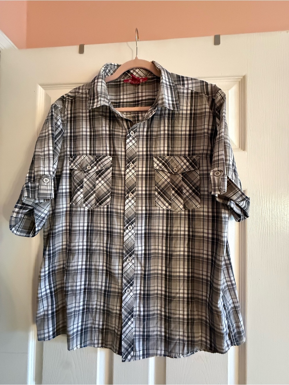 Montage - Men's Black & White Plaid Short-Sleeve Button-Up Shirt Size XL